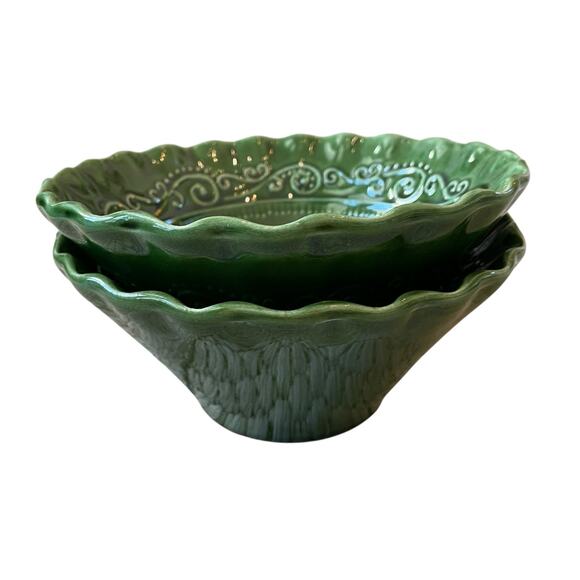 (2)  Maioliche Jessica Made in Italy Salad Bowls 7" Christmas Holiday Green NEW - Picture 10 of 15